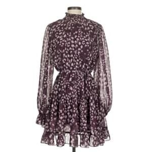 Few Moda  Purple and Ivory Long Sleeve Print Dress. Lined. Sizxe L. Office Work